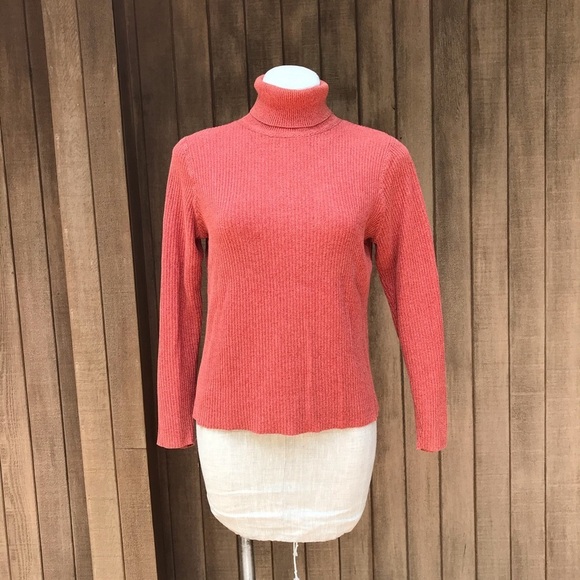 Vintage 90s Coral Pink Ribbed Knit Sweater Top L - Picture 2 of 11